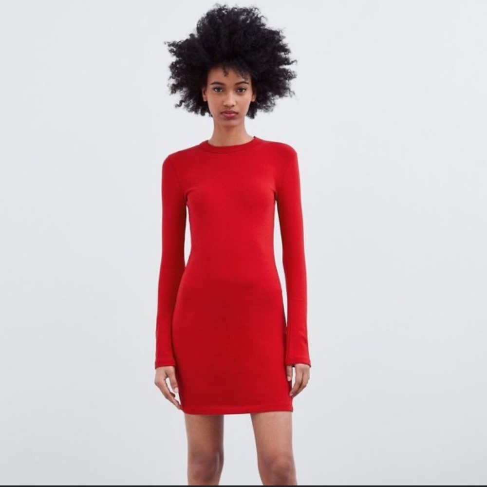 Zara Vibrant Red Long Sleeve Dress